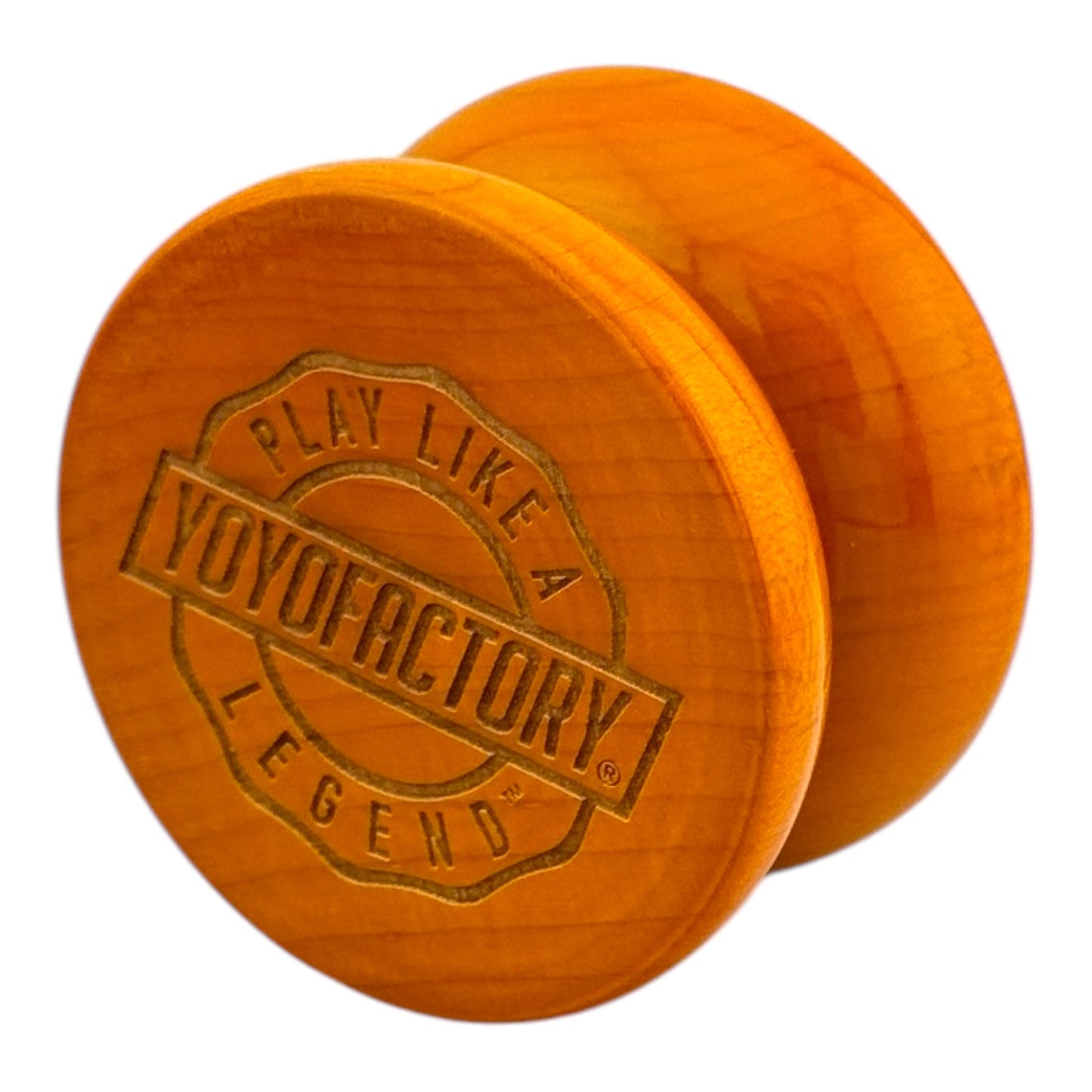 Legend Wing Wood YoYo stained logo view
