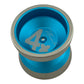 Miracle MINI YoYo - A metallic blue and gray yo-yo with a large '4x' logo and a signature-style graphic on the inner cup, shown on a plain white background.